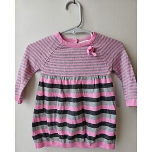 RUUM Baby Girl Sweater Dress 0–3M Pink Gray Stripe Cashmere Blend Knit